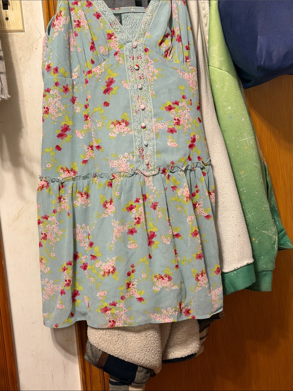 wild fable Light Blue Floral Button-Front Tiered Tank